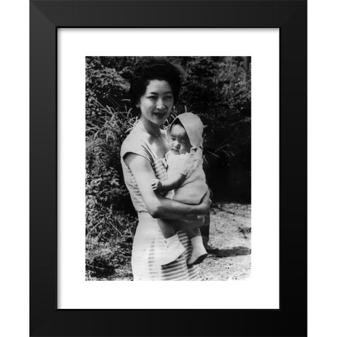 1960's Image Collection by INTERFOTO - Black Modern Wood Framed Art Print Titled: Michiko, * 20.10.1934, Empress of Japan since 1989, half length, with her son prince Naruhito, 1960,