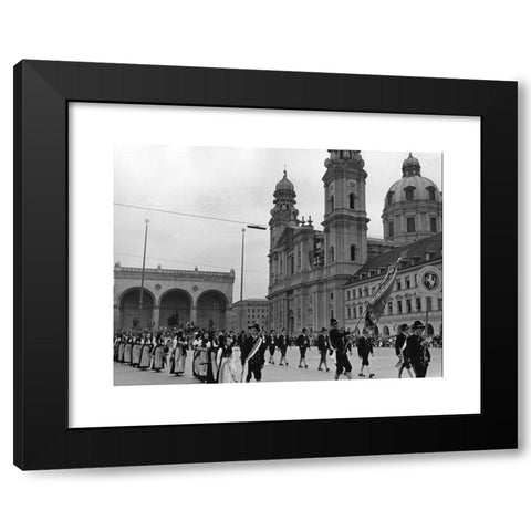 1960's Image Collection by INTERFOTO - Black Modern Wood Framed Art Print Titled: geography/travel, Germany, Munich, Oktoberfest, parade of traditional costumes, group from Obersdorf, Odeonsplatz, 20.9.1964,