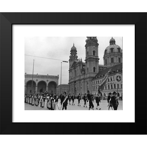 1960's Image Collection by INTERFOTO - Black Modern Wood Framed Art Print Titled: geography/travel, Germany, Munich, Oktoberfest, parade of traditional costumes, group from Obersdorf, Odeonsplatz, 20.9.1964,