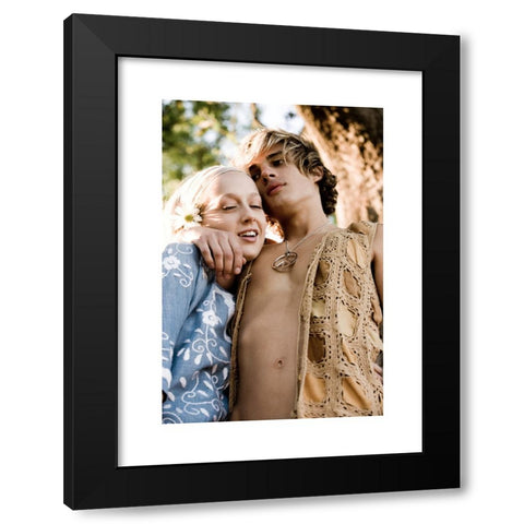 1960's Image Collection by Golden Pixels LLC - Black Modern Wood Framed Art Print Titled: Portrait of a young couple in vintage 1960's hippie costumes embracing