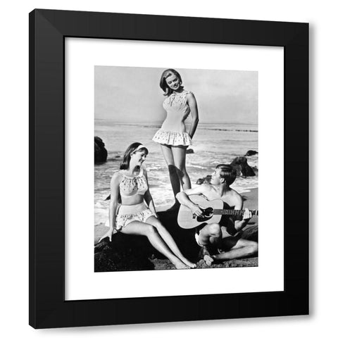 1960's Image Collection by INTERFOTO - Black Modern Wood Framed Art Print Titled: people, youth / teenager, group of teenagers on beach, 1965, ,