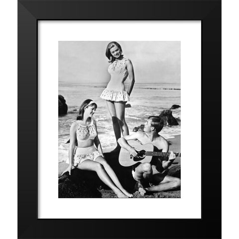 1960's Image Collection by INTERFOTO - Black Modern Wood Framed Art Print Titled: people, youth / teenager, group of teenagers on beach, 1965, ,