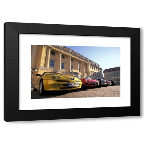 1960's Image Collection by culture-images GmbH - Black Modern Wood Framed Art Print Titled: Car, 90 years Alfa Romeo, landscape, scenery, summer, vintage car, 1960s, sixties, from left to right: Spider 2.0 Twin Spark 200