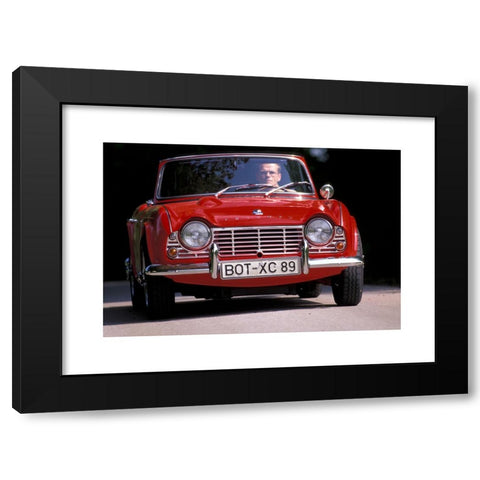 1960's Image Collection by culture-images GmbH - Black Modern Wood Framed Art Print Titled: Car, Triumph TR 4, vintage car, model year 1962, 1960s, sixties, red, convertible, convertible top, open, driving, diagonal fron