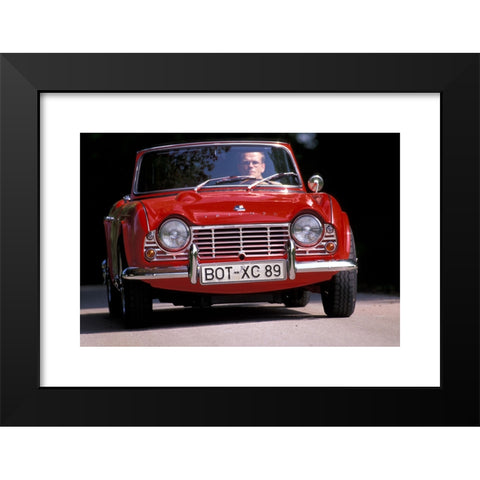 1960's Image Collection by culture-images GmbH - Black Modern Wood Framed Art Print Titled: Car, Triumph TR 4, vintage car, model year 1962, 1960s, sixties, red, convertible, convertible top, open, driving, diagonal fron