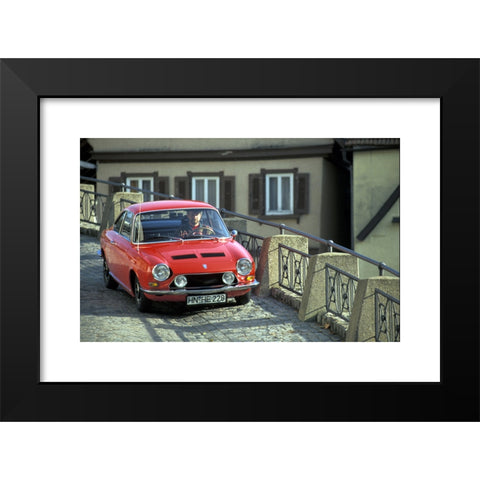 1960's Image Collection by culture-images GmbH - Black Modern Wood Framed Art Print Titled: Car, Simca Bertone 1200 S, model year 1967-1971, vintage car, 1960s, sixties, 1970s, seventies, red, CoupÃ©, Coupe, standing, di