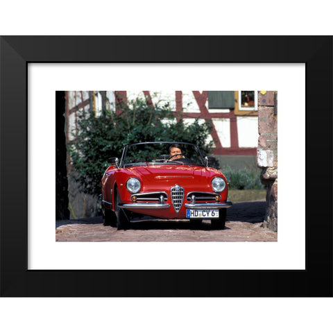 1960's Image Collection by culture-images GmbH - Black Modern Wood Framed Art Print Titled: Car, Alfa Giulia Spider 1600, vintage car, model year 1956-1966, red, 1950s, fifties, 1960s, sixties, convertible, convertible t