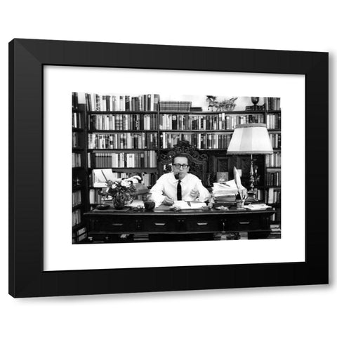 1960's Image Collection by INTERFOTO - Black Modern Wood Framed Art Print Titled: Simmel, Johannes Mario, 7.4.1924 - 1.1.2009, Austrian author / writer, in his study, 1965, ,