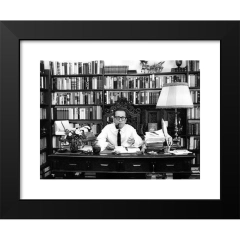 1960's Image Collection by INTERFOTO - Black Modern Wood Framed Art Print Titled: Simmel, Johannes Mario, 7.4.1924 - 1.1.2009, Austrian author / writer, in his study, 1965, ,