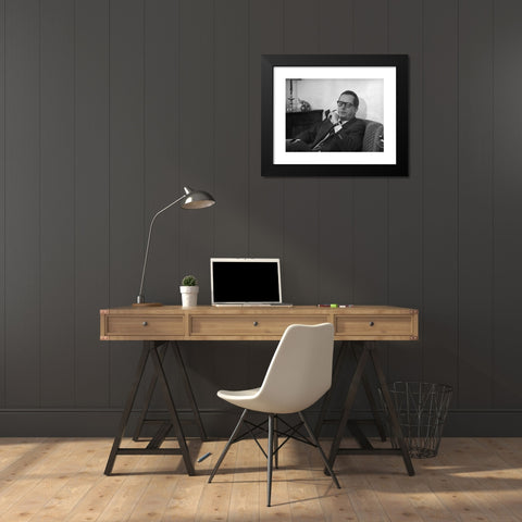 1960's Image Collection by INTERFOTO - Black Modern Wood Framed Art Print Titled: Simmel, Johannes Mario, 7.4.1924 - 1.1.2009, Austrian author / writer, in his living room, 1960s, ,