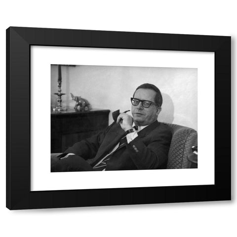 1960's Image Collection by INTERFOTO - Black Modern Wood Framed Art Print Titled: Simmel, Johannes Mario, 7.4.1924 - 1.1.2009, Austrian author / writer, in his living room, 1960s, ,