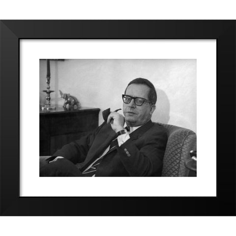 1960's Image Collection by INTERFOTO - Black Modern Wood Framed Art Print Titled: Simmel, Johannes Mario, 7.4.1924 - 1.1.2009, Austrian author / writer, in his living room, 1960s, ,