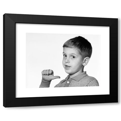 1960's Image Collection by ClassicStock - Black Modern Wood Framed Art Print Titled: 1960s YOUNG BOY POINTING TO HIMSELF WITH HIS THUMB