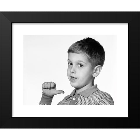 1960's Image Collection by ClassicStock - Black Modern Wood Framed Art Print Titled: 1960s YOUNG BOY POINTING TO HIMSELF WITH HIS THUMB