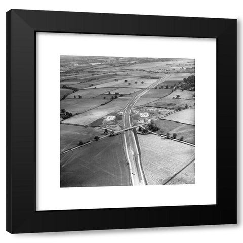 1960's Image Collection by Midland Aerial Pictures - Black Modern Wood Framed Art Print Titled: M5 motorway under construction at Strensham Services with the M50 junction top right 19/7/1962
