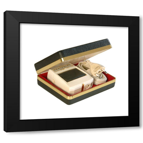 1960's Image Collection by INTERFOTO - Black Modern Wood Framed Art Print Titled: cosmetics, razor, Remington deluxe, case, Germany, circa 1964, Additional-Rights-Clearences-Not Available