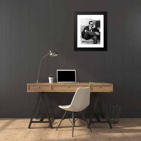 1960's Image Collection by INTERFOTO - Black Modern Wood Framed Art Print Titled: Simmel, Johannes Mario, 7.4.1924 - 1.1.2009, Austrian author / writer, in his living room, 1965, ,