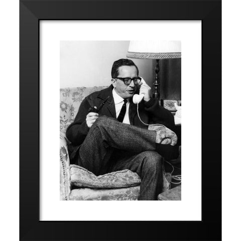 1960's Image Collection by INTERFOTO - Black Modern Wood Framed Art Print Titled: Simmel, Johannes Mario, 7.4.1924 - 1.1.2009, Austrian author / writer, in his living room, 1965, ,