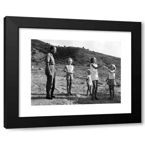 1960's Image Collection by INTERFOTO - Black Modern Wood Framed Art Print Titled: Habsburg, Otto von. 20.11.1912 - 4.7.2011, Austrian - German politician (CSU), holiday at Benidorm, Spain, September 1963, with children Andrea, Monika, Karl