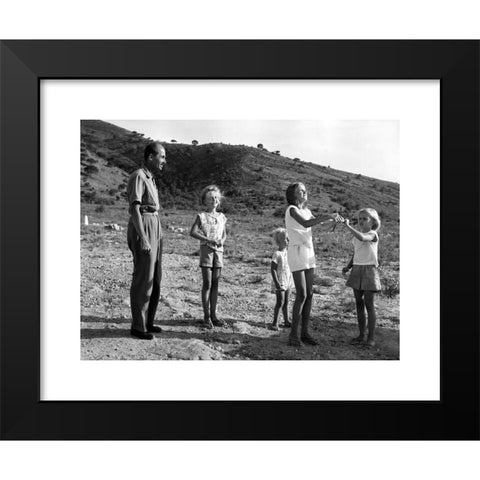 1960's Image Collection by INTERFOTO - Black Modern Wood Framed Art Print Titled: Habsburg, Otto von. 20.11.1912 - 4.7.2011, Austrian - German politician (CSU), holiday at Benidorm, Spain, September 1963, with children Andrea, Monika, Karl