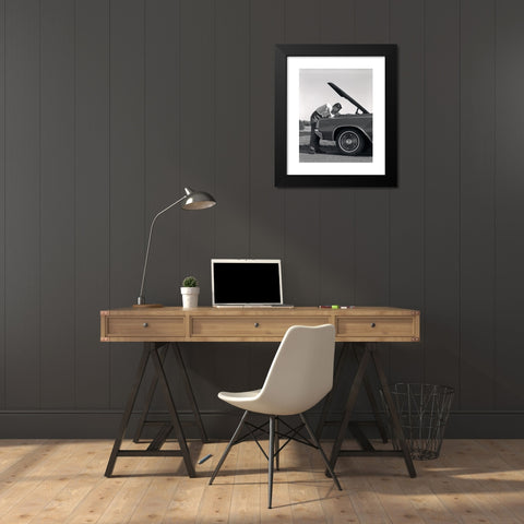 1960's Image Collection by ClassicStock - Black Modern Wood Framed Art Print Titled: 1960s SIDE VIEW OF MAN IN SHIRT & TIE LOOKING UNDER HOOD OF CAR PULLED UP ON SIDE OF ROAD