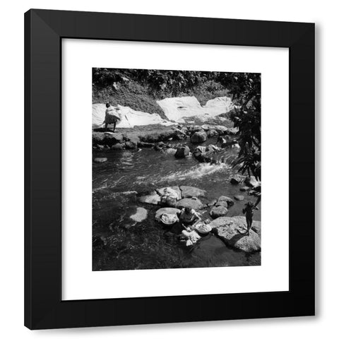 1960's Image Collection by INTERFOTO - Black Modern Wood Framed Art Print Titled: geography / travel, Mauritius, people, women washing laundry in a small river, Savanne (district), 1960s, 60s, 20th century, historic, historical, washday, Ad