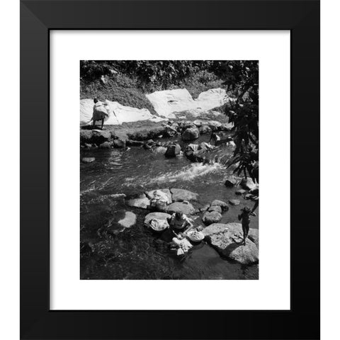 1960's Image Collection by INTERFOTO - Black Modern Wood Framed Art Print Titled: geography / travel, Mauritius, people, women washing laundry in a small river, Savanne (district), 1960s, 60s, 20th century, historic, historical, washday, Ad