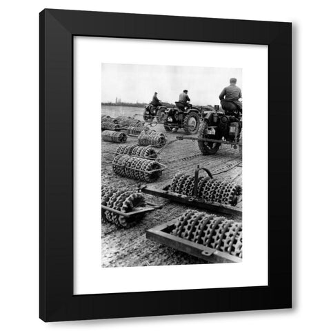 1960's Image Collection by INTERFOTO - Black Modern Wood Framed Art Print Titled: geography / travel, East Germany, agriculture, harrowing, tractor with disc harrow, LPG Nauendorf-Priester, Halle district, 13.4.1962, Additional-Rights-Clear