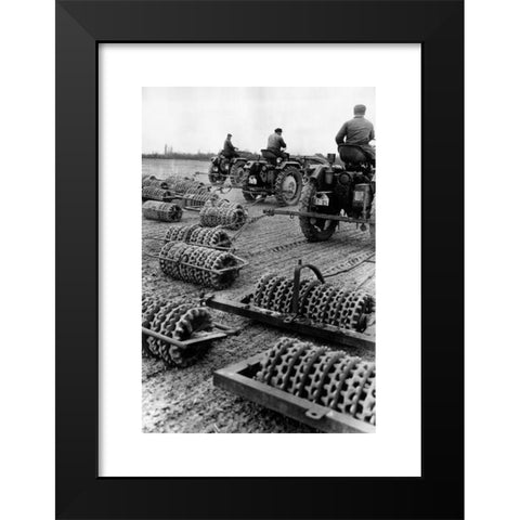 1960's Image Collection by INTERFOTO - Black Modern Wood Framed Art Print Titled: geography / travel, East Germany, agriculture, harrowing, tractor with disc harrow, LPG Nauendorf-Priester, Halle district, 13.4.1962, Additional-Rights-Clear