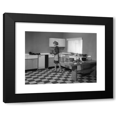 1960's Image Collection by Heritage Image Partnership Ltd - Black Modern Wood Framed Art Print Titled: Kitchen scene, Warwick, Warwickshire, 1966. Artist: Michael Walters