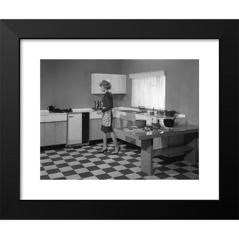 1960's Image Collection by Heritage Image Partnership Ltd - Black Modern Wood Framed Art Print Titled: Kitchen scene, Warwick, Warwickshire, 1966. Artist: Michael Walters