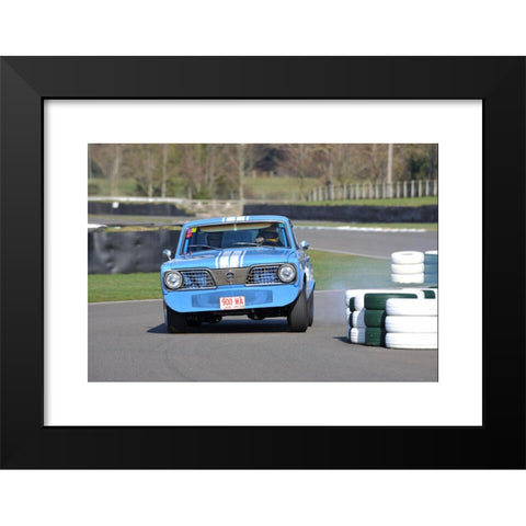 1960's Image Collection by Matthew Richardson - Black Modern Wood Framed Art Print Titled: Classic 1960s race car going through the chicane at Goodwood motor circuit - Plymouth Baracuda