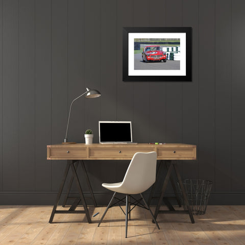 1960's Image Collection by Matthew Richardson - Black Modern Wood Framed Art Print Titled: Classic 1960s race car going through the chicane at Goodwood motor circuit - Austin Healey