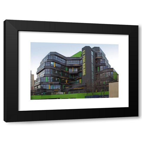 1960's Image Collection by Simon Turner - Black Modern Wood Framed Art Print Titled: G E Fogg Building, Queen Mary University, London. A 1960's concrete building with new cladding incorporating solar panels