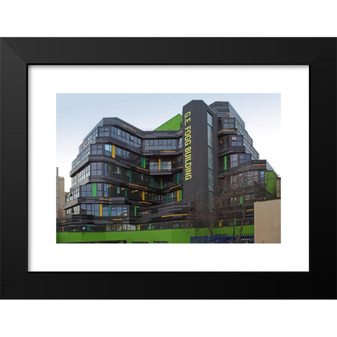 1960's Image Collection by Simon Turner - Black Modern Wood Framed Art Print Titled: G E Fogg Building, Queen Mary University, London. A 1960's concrete building with new cladding incorporating solar panels
