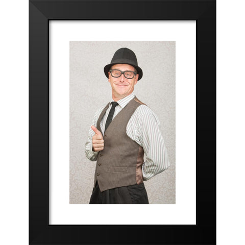 1960's Image Collection by YAY Media AS - Black Modern Wood Framed Art Print Titled: Man Gesturing Thumbs Up