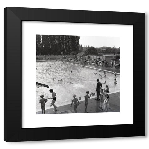 1960's Image Collection by Allan Cash Picture Library - Black Modern Wood Framed Art Print Titled: 1960s, historical, children and families at an outdoor swimming pool, England, UK.