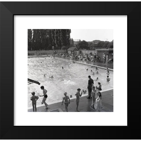 1960's Image Collection by Allan Cash Picture Library - Black Modern Wood Framed Art Print Titled: 1960s, historical, children and families at an outdoor swimming pool, England, UK.
