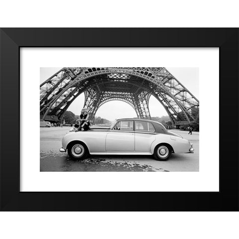 1960's Image Collection by Photo 12 - Black Modern Wood Framed Art Print Titled: French actress Mireille Darc posing under the Eiffel Tower in Paris. November 1967 Photo Michael Holtz