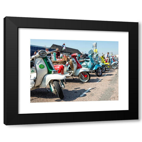 1960's Image Collection by Gillian Moore - Black Modern Wood Framed Art Print Titled: Brighton Mod Rally, August Bank Holiday Scooters lined up on show