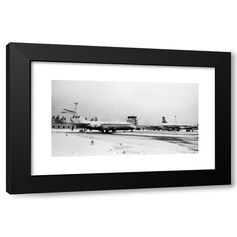 1960's Image Collection by Archive PL - Black Modern Wood Framed Art Print Titled: SAS DC 9 21, Svipdag Viking SE DBS on the ground, at Bromma airport, Stockholm. 1960s winter