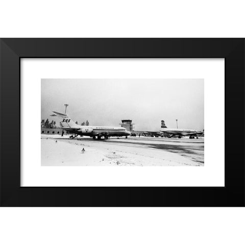 1960's Image Collection by Archive PL - Black Modern Wood Framed Art Print Titled: SAS DC 9 21, Svipdag Viking SE DBS on the ground, at Bromma airport, Stockholm. 1960s winter