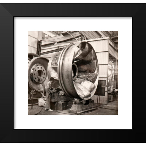 1960's Image Collection by Riccardo Mancioli Archive & Historical - Black Modern Wood Framed Art Print Titled: Turbines and heavy machinery produced by Franco Tosi industries (Legnano, Italy, 1960s)