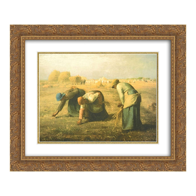 Gleaners 20x18 Black Ornate Wood Framed Art Print Poster with Double Matting by Millet, Jean Francois