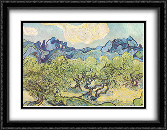 Olive Trees with the Alpilles in the Background, c.1889 32x24 Black Ornate Wood Framed Art Print Poster with Double Matting by Van Gogh, Vincent