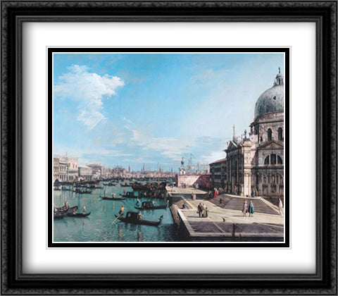 The Entrance to the Grand Canal and the church of Santa Maria della Salute, Venice 28x22 Black Ornate Wood Framed Art Print Poster with Double Matting by Canaletto