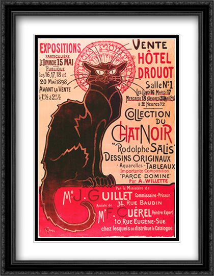 Poster advertising an exhibition of the 'Collection du Chat Noir' Cabaret 22x28 Black Ornate Wood Framed Art Print Poster with Double Matting by Steinlen, Theophile