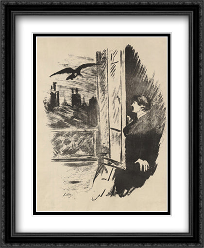 Illustration for 'The Raven', by Edgar Allen Poe, 1875 22x28 Black Ornate Wood Framed Art Print Poster with Double Matting by Manet, Edouard