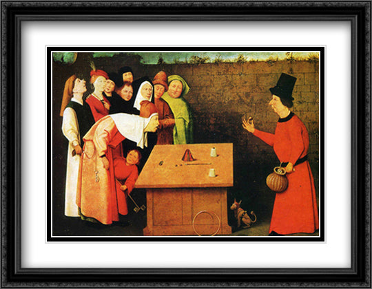 The Conjuror 28x22 Black Ornate Wood Framed Art Print Poster with Double Matting by Bosch, Hieronymus