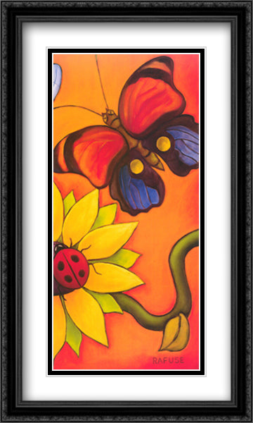 Butterfly and Ladybug 16x30 Black Ornate Wood Framed Art Print Poster with Double Matting by Rafuse, Will